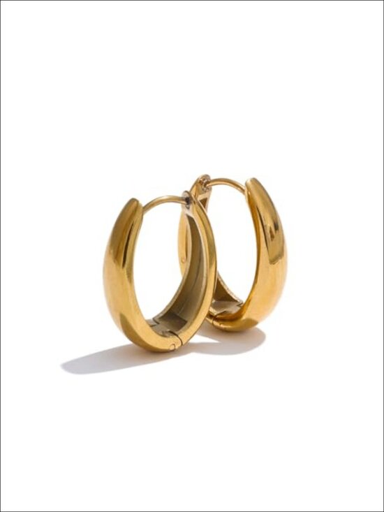 Jewelry - 18K Gold Plated Stainless Steel Chunky Hoop Earrings Lightweight Hypoallergenic